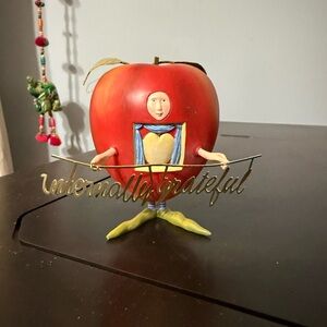Artistic Red Apple Figurine with Gold Accents
